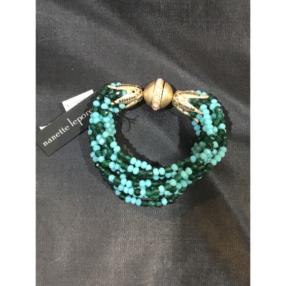 New Nanette Lepore Multi Row Glass Beaded Bracelet Green Blue - Picture 11 of 11